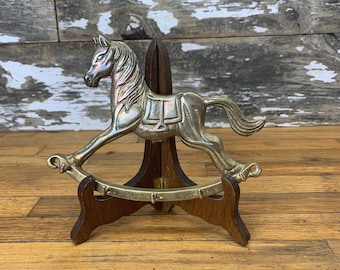 Brass Rocking Horse 5 Hook Key Rack