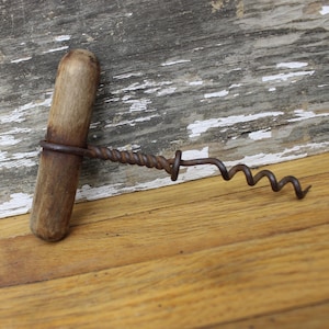 Antique Rustic Wood Handled Corkscrew