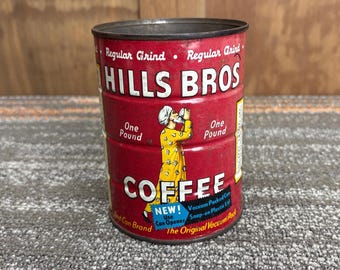 Vintage Hills Brothers Regular Grind Tall 1lb Coffee Can - the Red