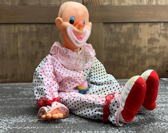 Vintage Rubber Face Cloth Clown Doll - 20 Inches Tall
