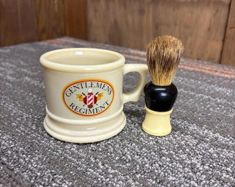 Gentleman’s Regiment Milk Glass Shaving Mug With Vintage Brush