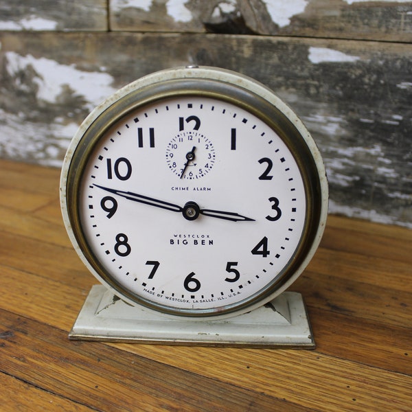 Antique Alarm Clock - 1930s Westclox Big Ben with Chime Alarm - No Front Glass - Untested - Big Ben Alarm Clock