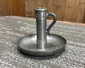 Vintage Chamber Stick Candle Holder  Norwegian Tinn Handarbeide Handmade Pewter