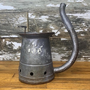 Antique Brooklins Long Flexible Spout Oil Can - Galvanized Oil Can - 1/4 Gallon Metal Oil - Oil Dispenser