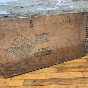 Antique Wooden Shipping Crate Panel, Strike Anywhere Matches Advertising, Railway Employee Warning, Rustic Box