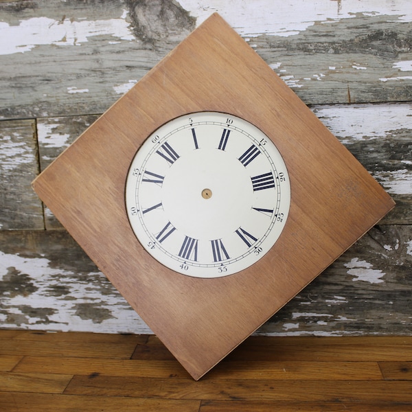 Antique Clock Face Encased in Wood - 11" x 11" - Roman Numerals and Numbered Clock Face - Metal Clock Face - Clock Parts