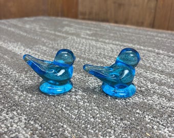 Pájaro azul de cristal azul firmado por Ron Ray en 2003