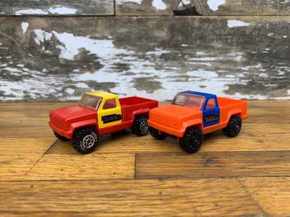 Vintage 1978 Tonka Pickup Trucks - Red and Yellow & Orange and