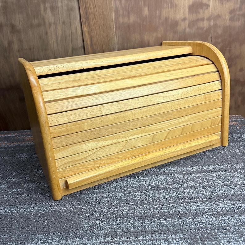 Vintage Roll Top Bread Box - Classic Farmhouse Wooden Kitchen Storage ...
