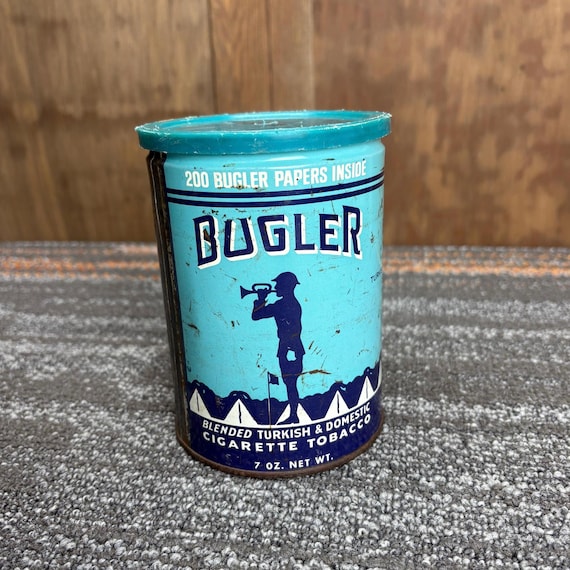 Vintage 7oz Bugler Tobacco Tin With Original Lid - Empty Blended Turkish  and Domestic Cigarette Tobacco Tin