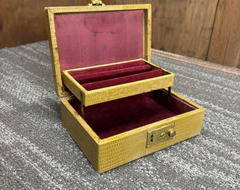 Vintage Tabletop Jewelry Box Gold with Red Interior