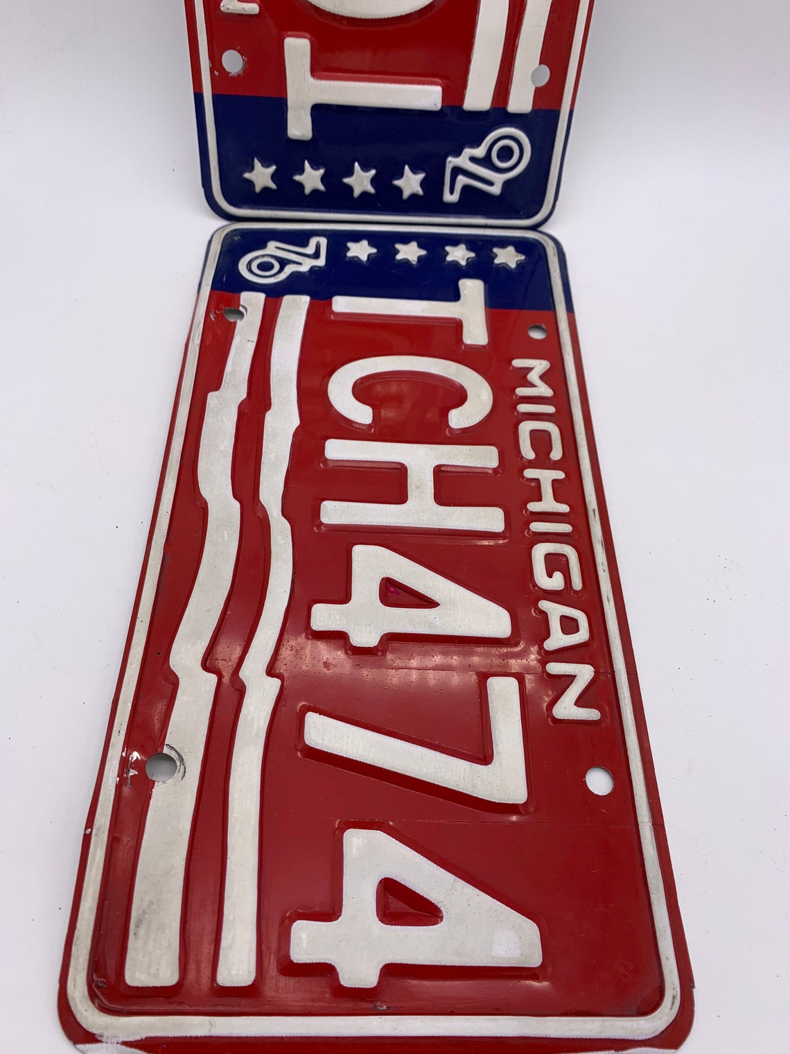 1976 Michigan Red White and Blue License Plates Etsy