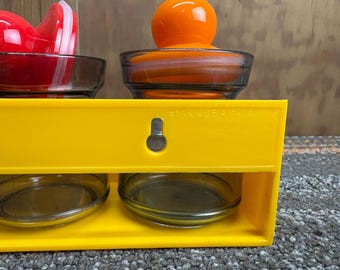 Vintage Six Jar Yellow Plastic Spice Rack - Seven Jars With
