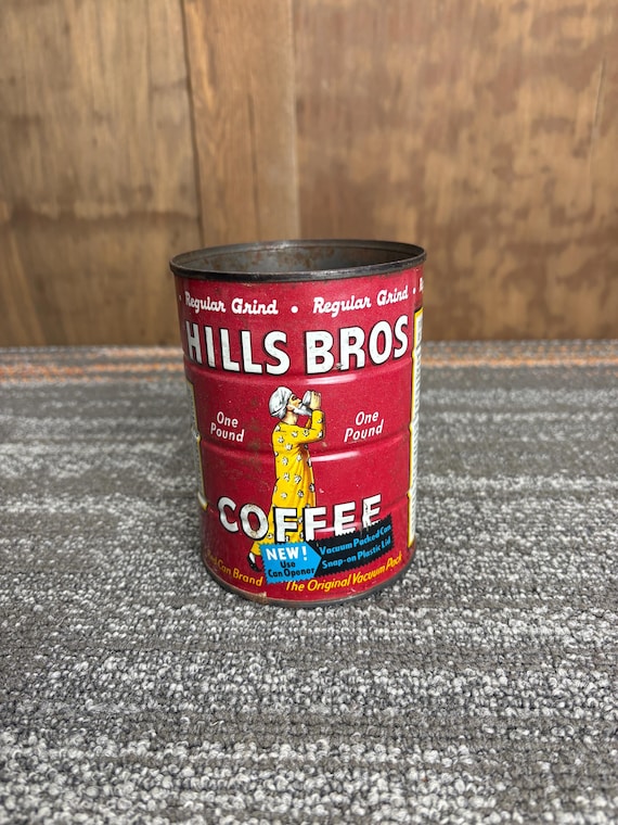Vintage Hills Brothers Regular Grind Tall 1lb Coffee Can - the Red