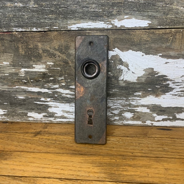 Japanned Doorknob Backplate - 5 1/2" x 1 11/16" - Vintage Door Hardware - Architectural Salvage