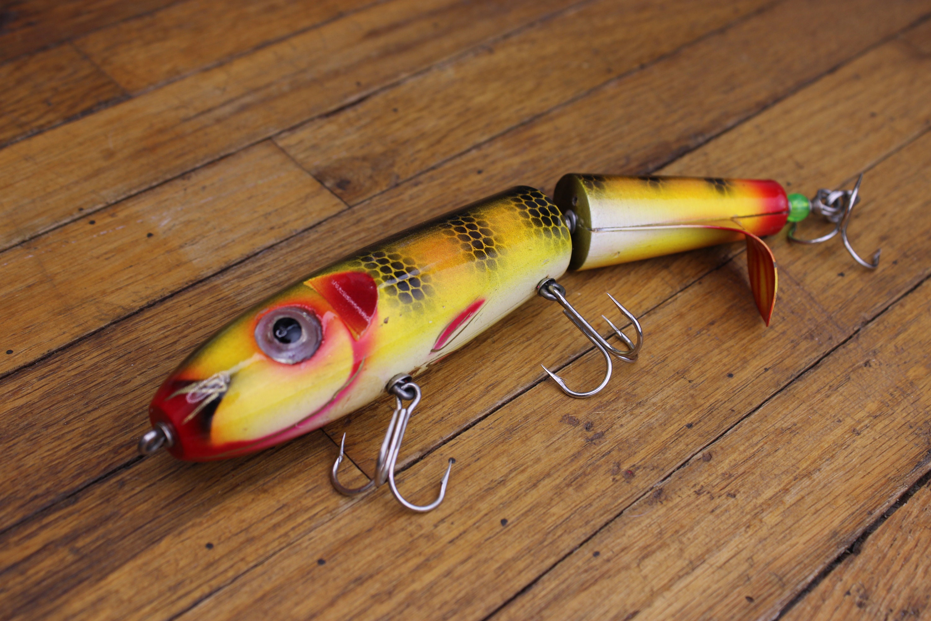 Vintage Wooden Musky Lure - Custom Poptail by L.C.L - 7.25 Vintage Wooden Musky Lure - Custom Poptail by L.C.L - 7.25