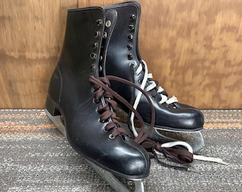 Vintage Black Leather Ice Skates, Size 10, Decorative Black  display picture 1