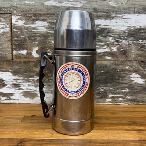 Vintage Uno Vac Unbreakable Stainless Steel Thermos - International Union of Operating Engineers Sticker