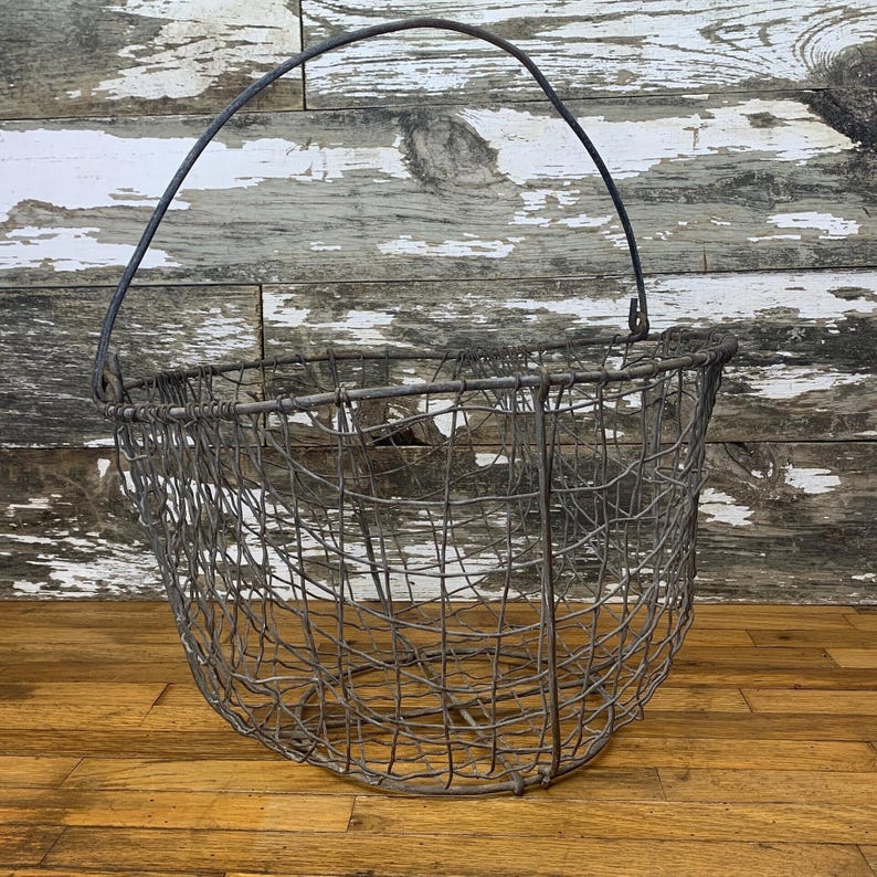 Primitive Handwoven Wire Basket - Antique Egg Basket - Farmhouse Folk ...