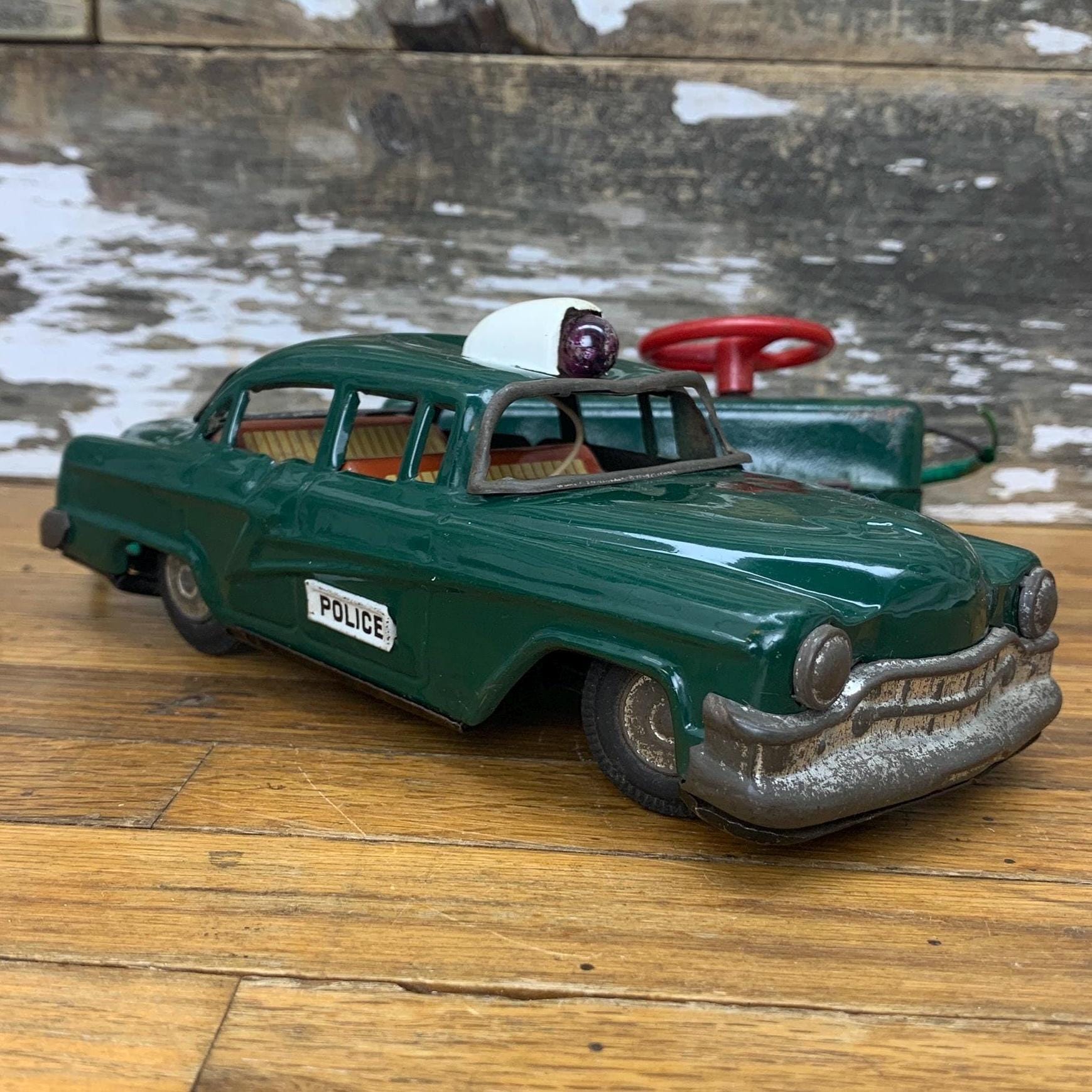 ヴィンテージ ラインマー ブリキ パトカー – 電池式メタルおもちゃ
