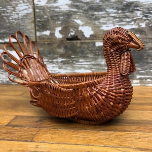 Woven Turkey Basket - Turkey Shaped Basket - Vintage Thanksgiving Decor