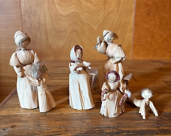 Familia de hojas de maíz hechas a mano vintage