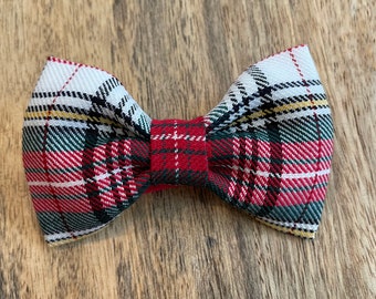 Christmas Plaid (red, white, black, green, & yellow) nylon headband, barrette, ponytail, or pigtail set