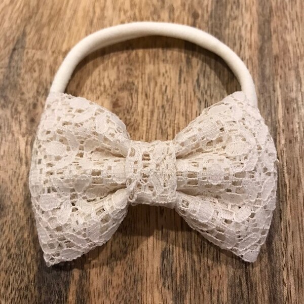 Ivory/Cream Lace nylon headband, barrette, ponytail, or pigtails