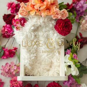 Newborn Photography Digital Background, White Bed with Flowers