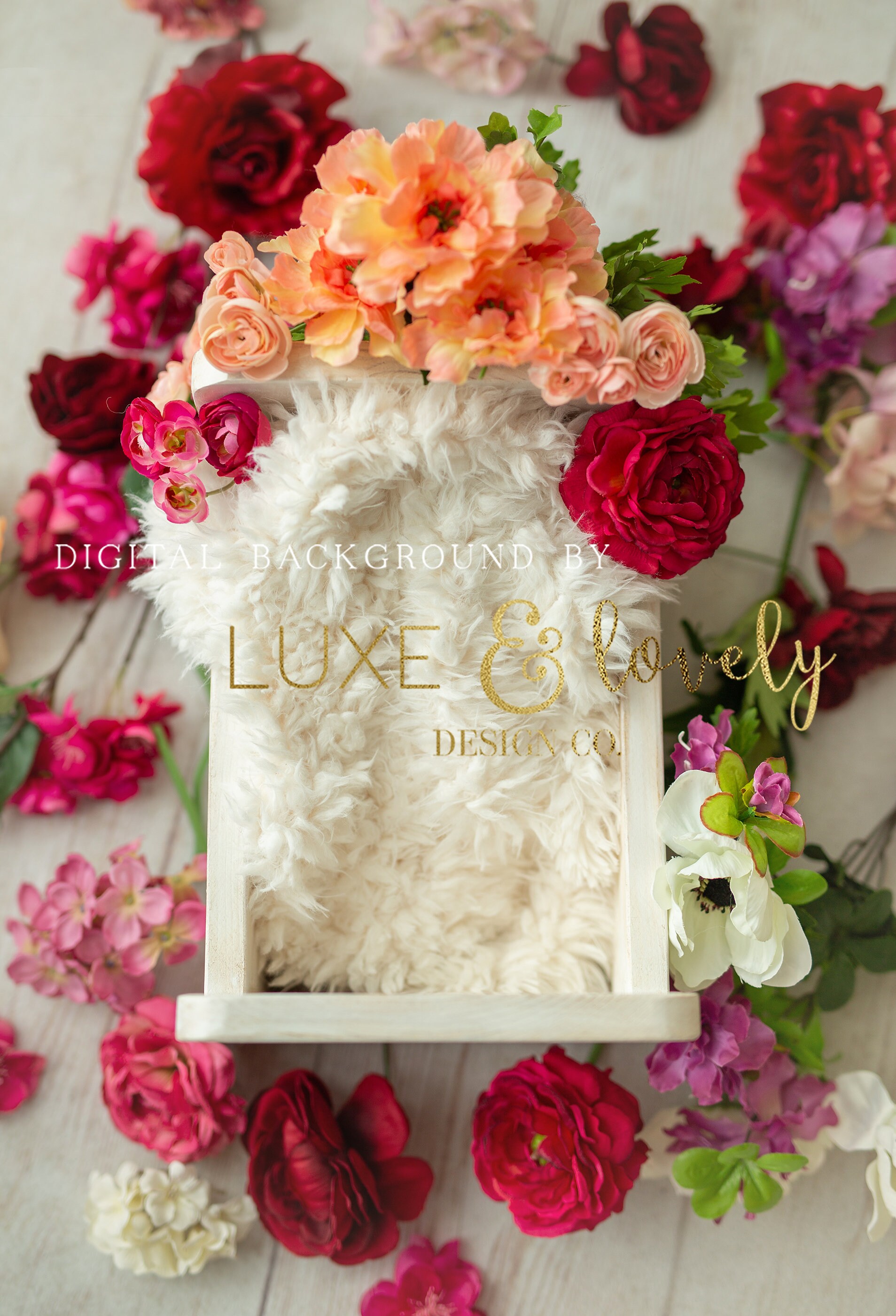 Newborn Photography Digital Background White Bed with Flowers | Etsy