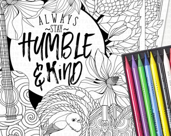 Stay Humble & Kind Coloring Page Printable | Positive Quote Printable Art | Adult Coloring Print Download