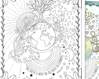 Earth Day Coloring Sheet, Teacher Classroom sign Printable, The Earth in common, Instant Download Colouring Sign, Climate