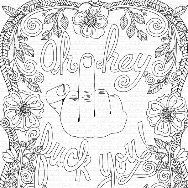 Coloring Book Page for adults, Fuck You, Middle Finger Greeting, Political, Funny Coloring Printable, Sweary Instant Download Printable