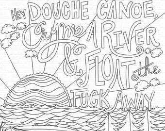 Douche Canoe Printable Coloring Page, Boyfriend Breakup Gift, Adult coloring book page, Humorous insult, Stress Relief, Instant Download