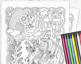 F*ck You Unicorn Coloring Page, Sweary Adult Coloring Page for Grown-Ups, Printable Art PDF, Instant Download