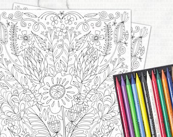 Flower Coloring Page, Adult Colouring Printable, Floral Print Design, Printable Wall Art, Hand Drawn Digital Illustration, Instant Download