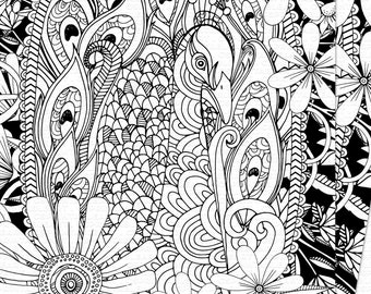 Adult Colouring, Printable Coloring Page, Peacock Illustration, Instant Download, DIY Print, Peacock coloring Page, Digital Print