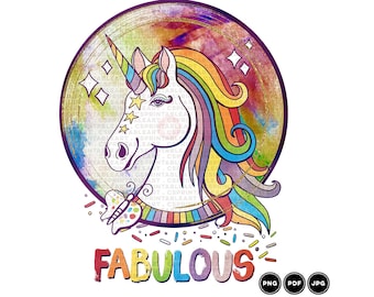 Fabulous Unicorn Sublimation Transfer, Animal Print, Rainbow Unicorn Printable Art | Spring PNG File Digital Download | Sub Design File