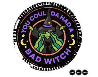 BAD Witch Printable Sublimation Transfer | Halloween PNG Digital Download | Witch Art Print | DTG