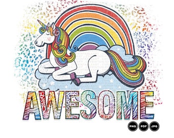 Awesome Unicorn Sublimation Transfer, Animal Print, Rainbow Unicorn Printable Art | Magical PNG File Digital Download | Sub Design File