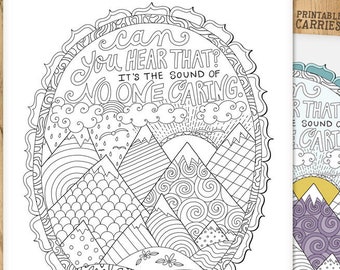 Mountain Coloring Page, "No one Cares" Sarcastic Meme Printable Colouring page, Printable card, Instant Download, PDF Print, Print and Color