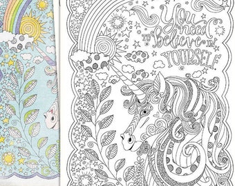 Unicorn Coloring Page Printable Art - Believe In Yourself Magical Creature!