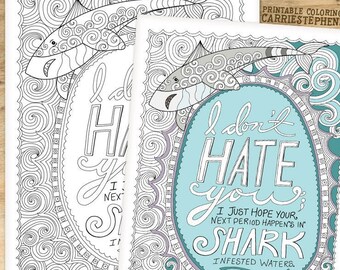 Shark Coloring Page Printable, Adult coloring page, Funny Menstruation Humor, Instant Download PDF, coloring Sheet, Digital Print