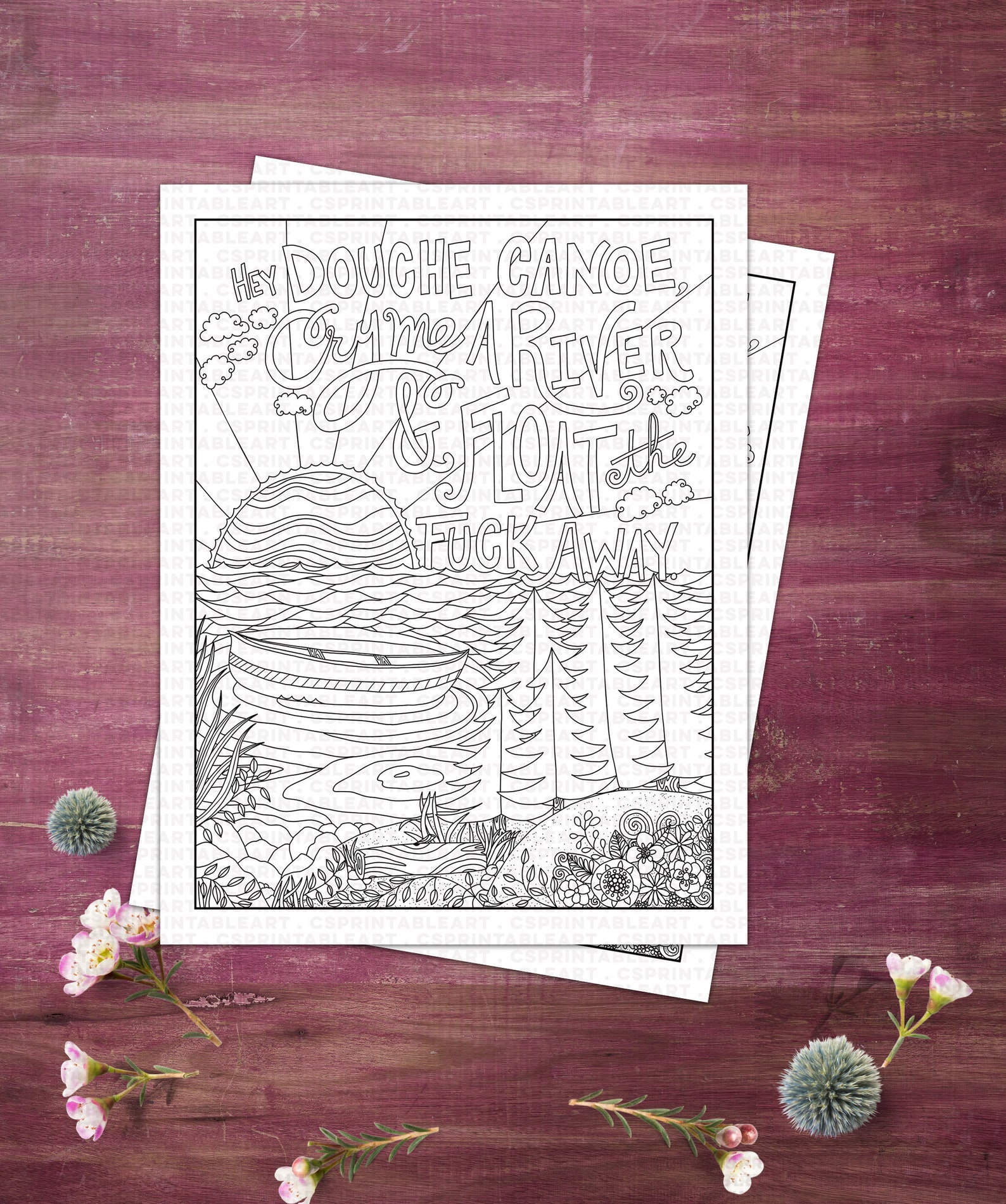 Douche Canoe Printable Coloring Page, Boyfriend Breakup Gift, Adult