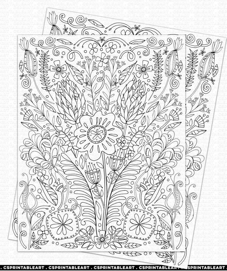 Flower Coloring Page, Adult Colouring Printable, Floral Print Design, Printable Wall Art, Hand Drawn Digital Illustration, Instant Download image 2
