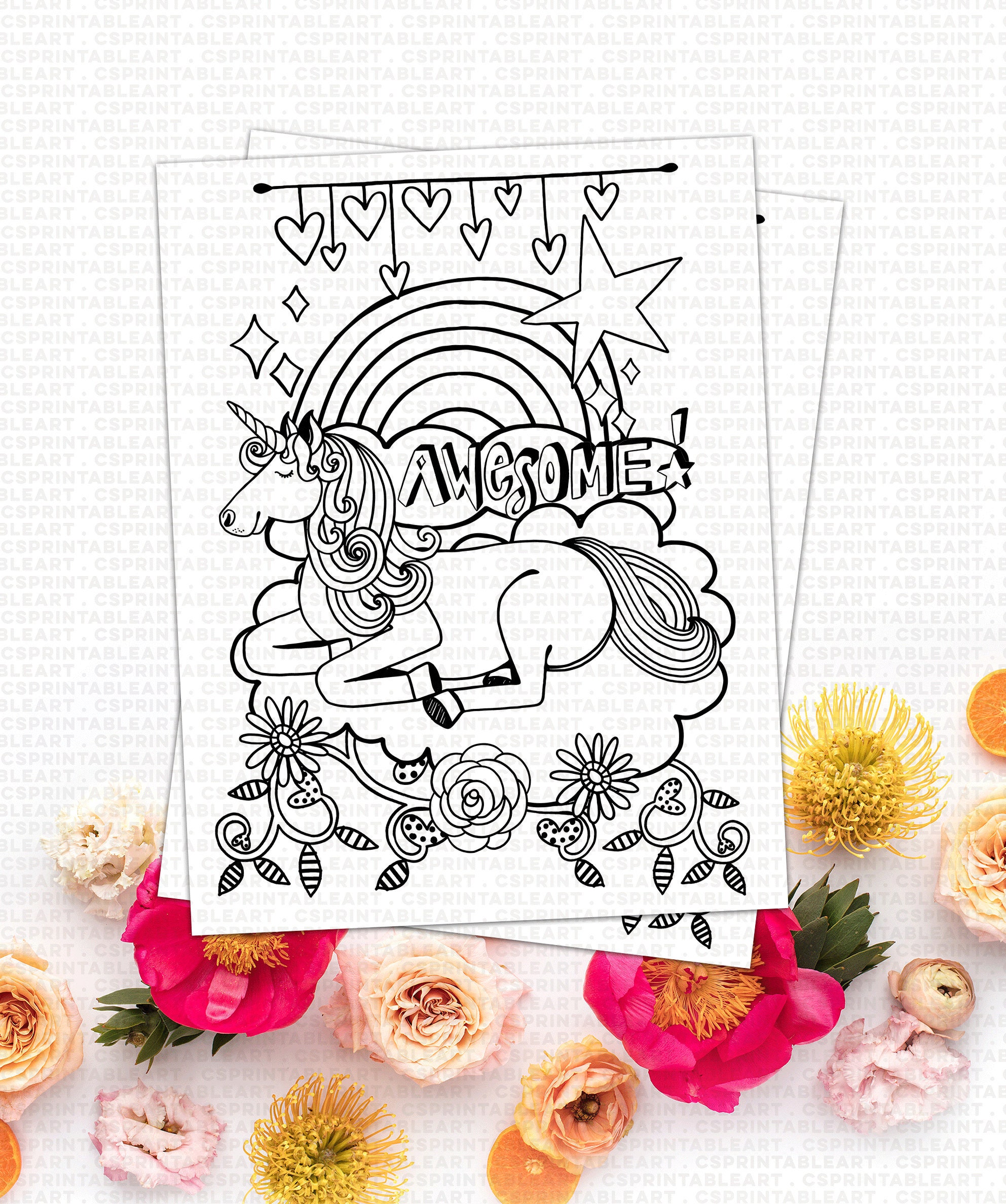 Awesome Unicorn Coloring Page Instant Download Printable | Etsy