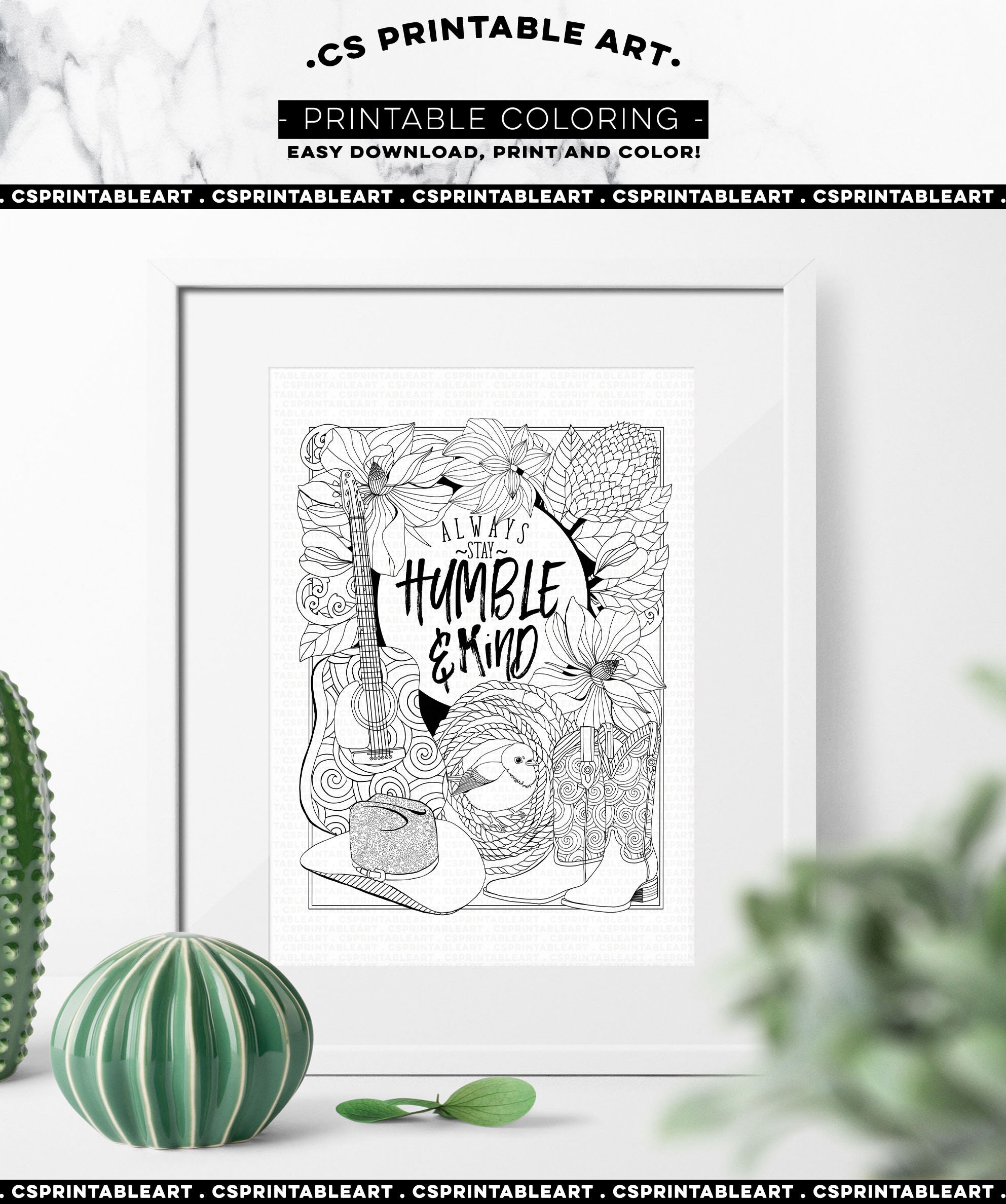 Stay Humble &amp; Kind Coloring Page Printable Positive Quote - Etsy