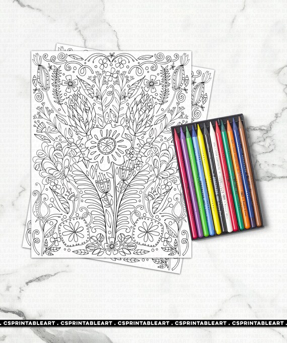 Flower Coloring Page Adult Colouring Printable Floral Print - Etsy