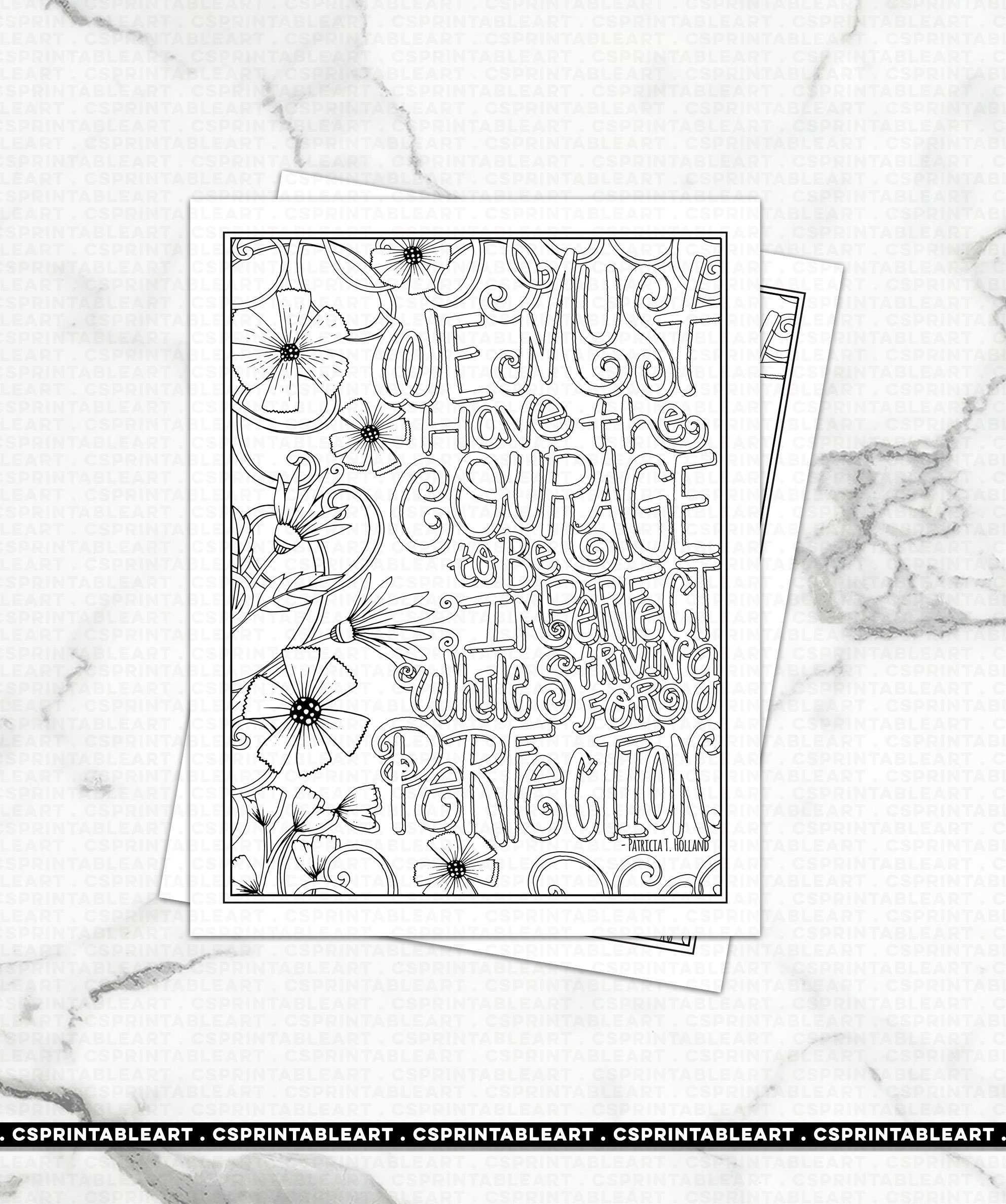 Courage Printable Coloring Page, Download Hand Lettered Quote, Weight