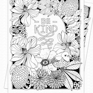 Be Kind Adult Coloring Page Printable Art Positive Quote - Etsy